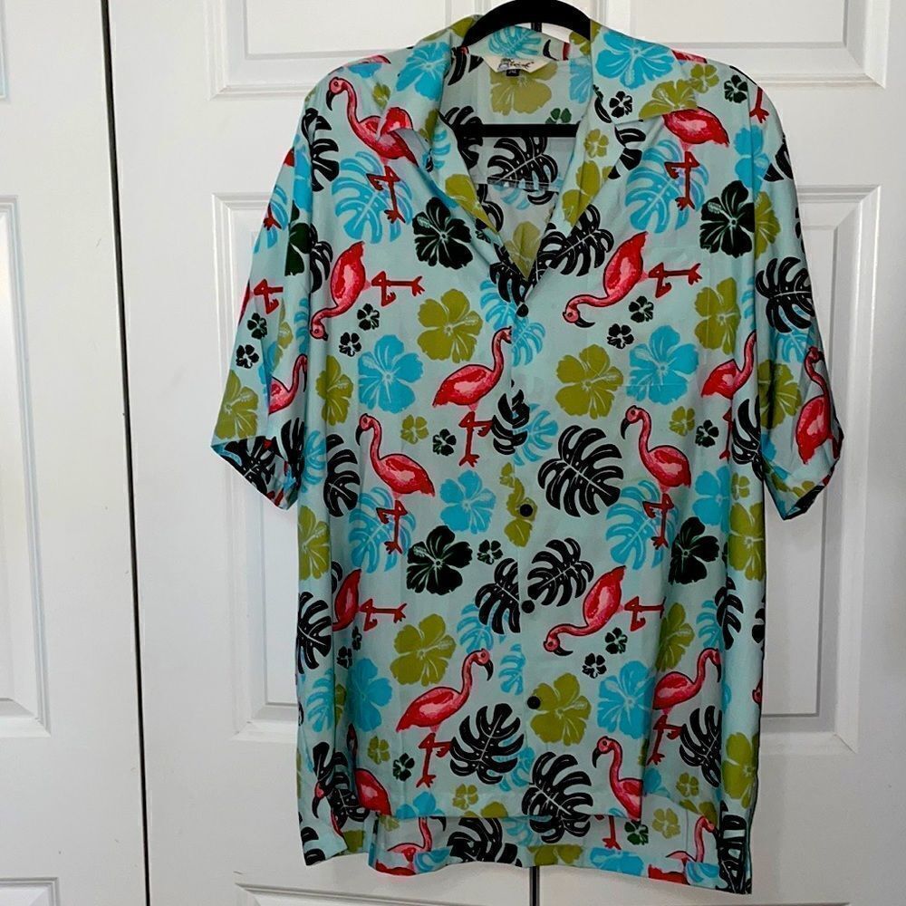 Lavish Flamingo button down tropical men’s shirt. 🦩
